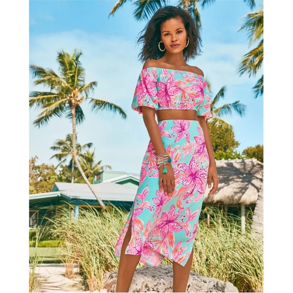 Lilly Pulitzer dress set Elegant Pink sea Blue peekaboo style unique sz L NWT - Picture 15 of 16